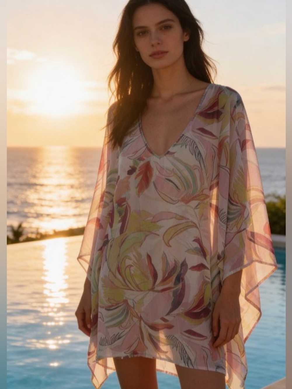 Soma Pastel Multi Floral Sheer V-Neck Swim Coverup